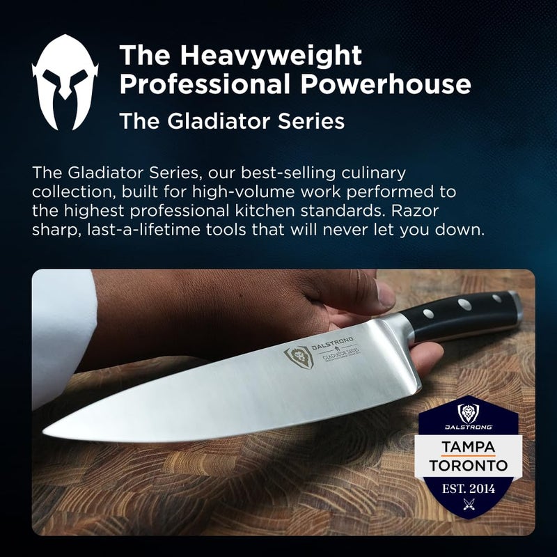 DALSTRONG Chef Knife - 8 inch Blade - Gladiator Series ELITE - Forged HC German Steel Chef's Knife - Razor Sharp Kitchen Knife - Professional Full Tang Knife - Black G10 Handle - Sheath -NSF Certified - Image 5